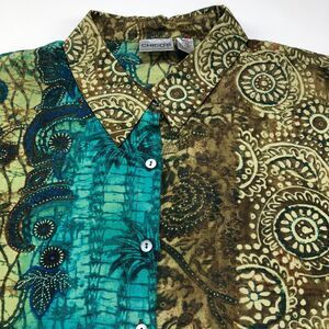 Chico's 2 100% Silk Relaxed Abstract Button Long Sleeve Multicolor Shirt